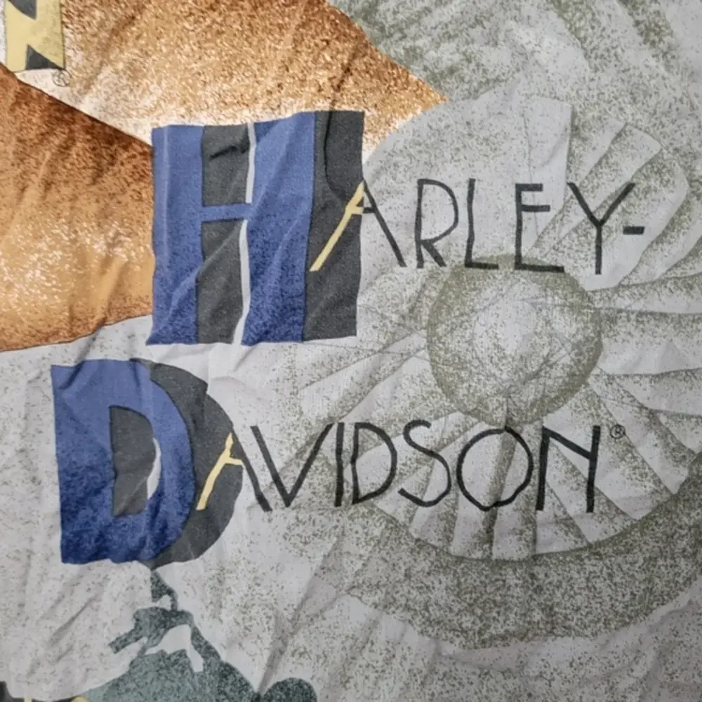 Harley Davidson Vtg Men's Gray Hawaiian Motorcycle Collage Style Shirt, Size 2XL - Picture 7 of 12